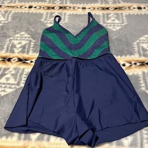 Stylish Blue and Green Women's Swim Romper